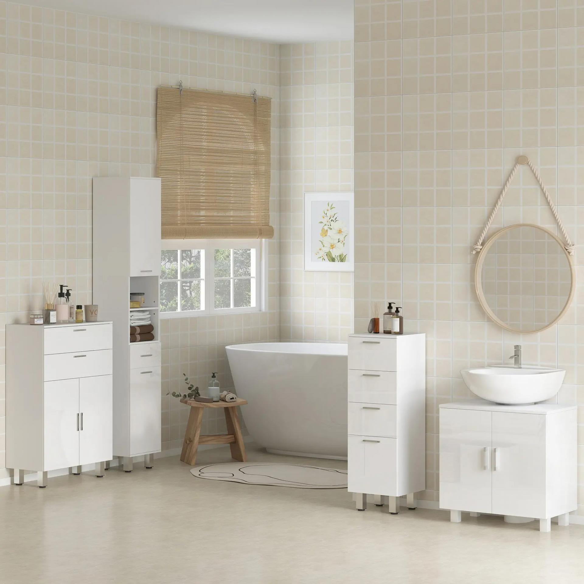 Mueble para Debajo del Lavabo con 2 Puertas 2 Estantes y Sistema Antivuelco para Cuarto Baño 60x35x60 cm Blanco