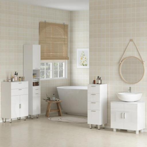 Mueble para Debajo del Lavabo con 2 Puertas 2 Estantes y Sistema Antivuelco para Cuarto Baño 60x35x60 cm Blanco