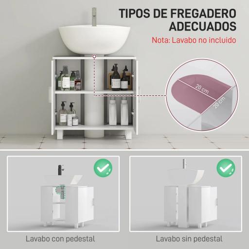 Mueble para Debajo del Lavabo con 2 Puertas 2 Estantes y Sistema Antivuelco para Cuarto Baño 60x35x60 cm Blanco [4]