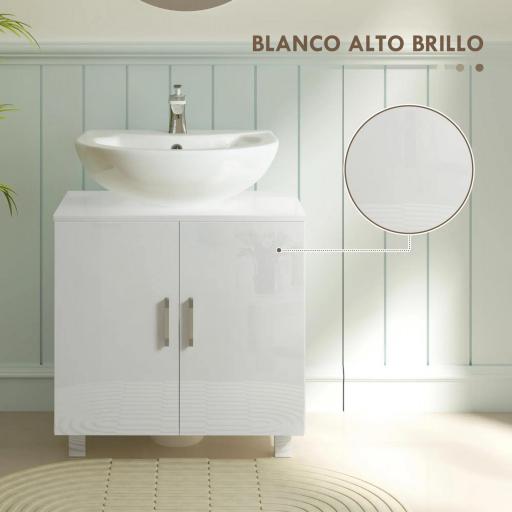 Mueble para Debajo del Lavabo con 2 Puertas 2 Estantes y Sistema Antivuelco para Cuarto Baño 60x35x60 cm Blanco [2]