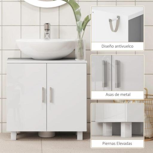 Mueble para Debajo del Lavabo con 2 Puertas 2 Estantes y Sistema Antivuelco para Cuarto Baño 60x35x60 cm Blanco [6]