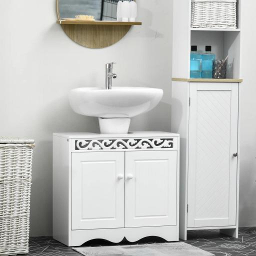 Armario de Baño tipo Mueble Bajo para Lavabo con 2 Puertas y Estantes 60x30x56cm Diseño Moderno de Madera Blanca