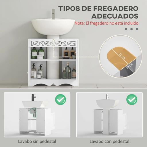 Armario de Baño tipo Mueble Bajo para Lavabo con 2 Puertas y Estantes 60x30x56cm Diseño Moderno de Madera Blanca [1]