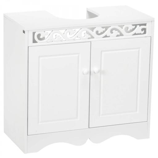 Armario de Baño tipo Mueble Bajo para Lavabo con 2 Puertas y Estantes 60x30x56cm Diseño Moderno de Madera Blanca [6]