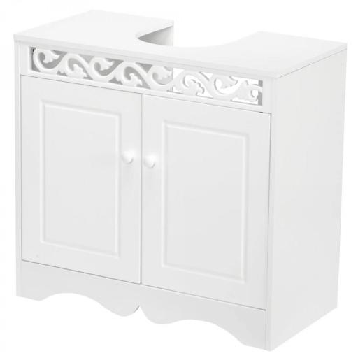 Armario de Baño tipo Mueble Bajo para Lavabo con 2 Puertas y Estantes 60x30x56cm Diseño Moderno de Madera Blanca [9]