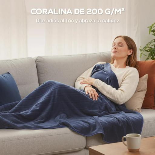 Manta Eléctrica de Coralina 180x130 cm 10 Niveles de Temperatura Temporizador Lavar a Máquina Pantalla LED Azul [4]