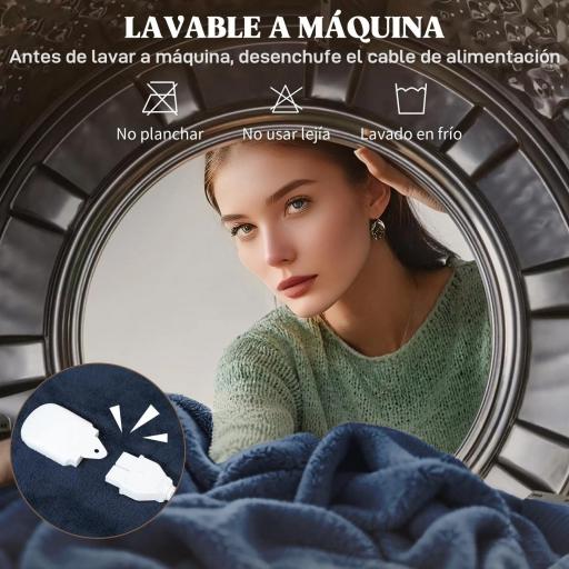 Manta Eléctrica de Coralina 180x130 cm 10 Niveles de Temperatura Temporizador Lavar a Máquina Pantalla LED Azul [6]