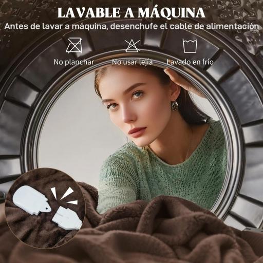 Manta Eléctrica 180x130 cm 10 Niveles de Temperatura Temporizador Lavar a Máquina, Pantalla LED Marrón [7]
