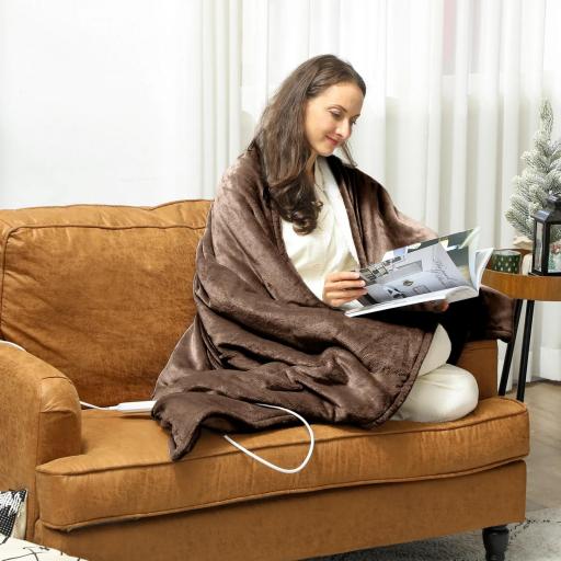 Manta Eléctrica 180x130 cm 10 Niveles de Temperatura Temporizador Lavar a Máquina, Pantalla LED Marrón [2]