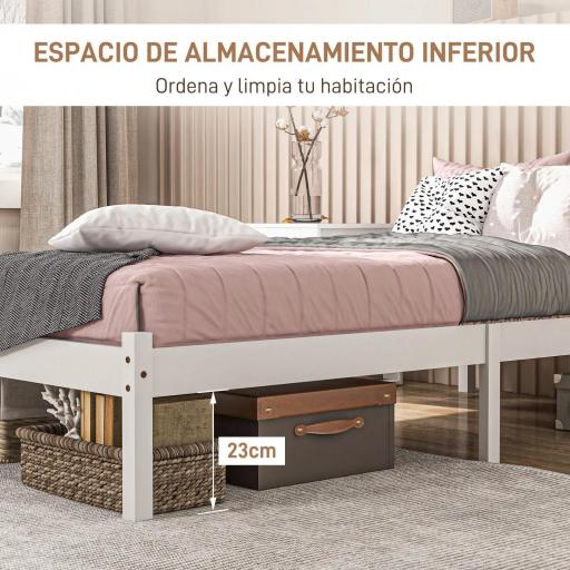 Cama de Madera Somier con Cabecera para Colchón de 90x190 cm (no incluido) Carga 120 kg 198x96x70 cm Blanco [2]