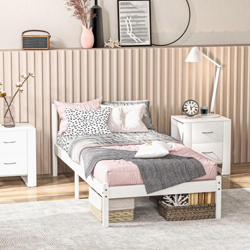 Cama de Madera Somier con Cabecera para Colchón de 90x190 cm (no incluido) Carga 120 kg 198x96x70 cm Blanco [7]