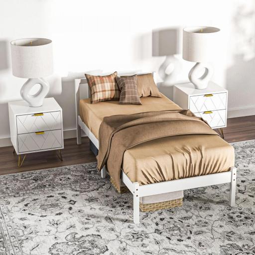 Cama de Madera Somier con Cabecera para Colchón de 90x190 cm (no incluido) Carga 120 kg 198x96x70 cm Blanco [3]