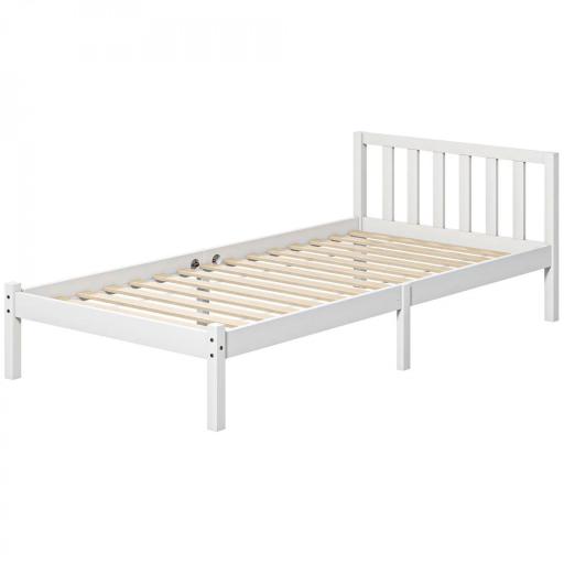 Cama de Madera Somier con Cabecera para Colchón de 90x190 cm (no incluido) Carga 120 kg 198x96x70 cm Blanco [9]