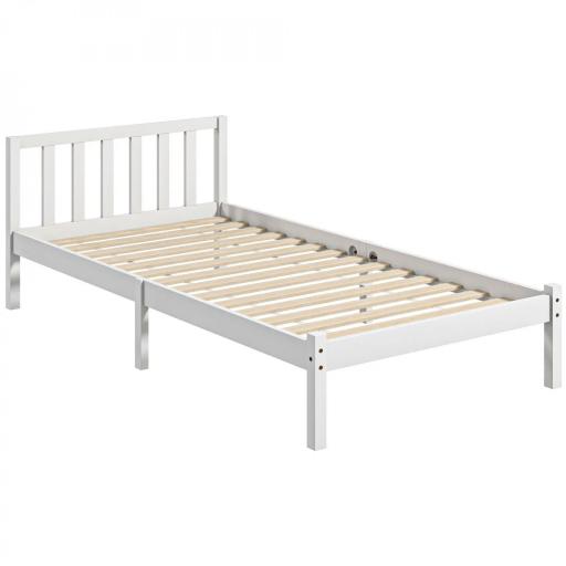 Cama de Madera Somier con Cabecera para Colchón de 90x190 cm (no incluido) Carga 120 kg 198x96x70 cm Blanco [8]
