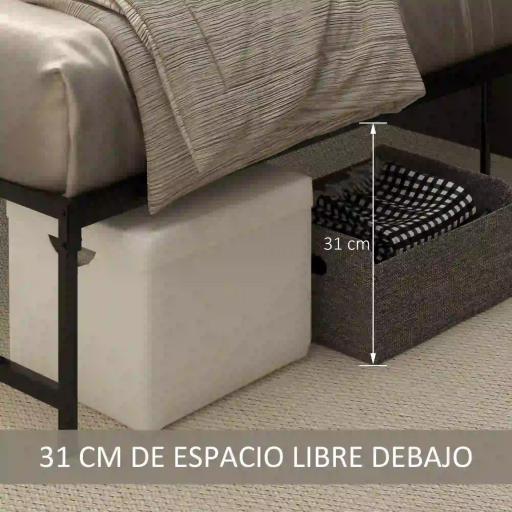 Marco de Cama Doble 135x190 cm con Patas de 35 cm Estructura de Cama Matrimonio con Espacio Bajo de Almacenamiento Negro [5]