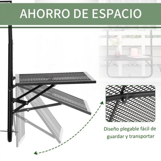 Mesa Colgante para Balcón Plegable de Metal con Altura Ajustable en 4 Niveles Carga 10 kg 60x60x57-72 cm Negro [5]