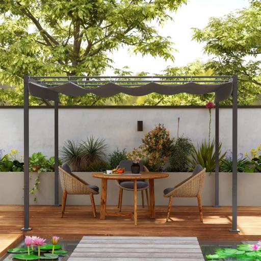 Pérgola con Techo Retráctil Pérgola de 3x3 m con Cierre Magnético Protección UV30+ Pabellón para Jardín Patio Gris [1]