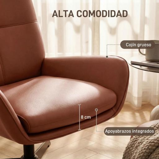 Butaca de Salón Tapizado en PU Sillón Lectura con Asiento Acolchado Reposabrazos Patas Metálicas Marrón [2]
