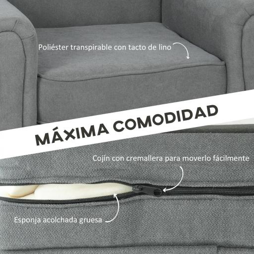 Butaca de Salón Tapizada en Tela Sillón Relax con Reposabrazos Asiento Extraíble para Dormitorio 79x72,5x88 cm Gris [5]