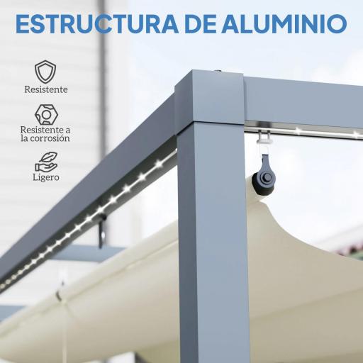 Pérgola de Aluminio 4x3 m Gazebo con Luces LED Solares y Techo Retráctil para Jardín Crema [3]