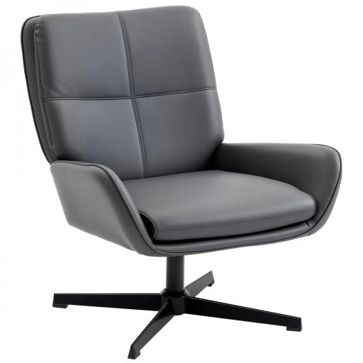 Butaca de Salón Tapizado en PU Sillón Lectura con Asiento Acolchado Reposabrazos Patas Metálicas Gris [8]