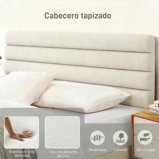 Cabecero de Cama 140 cm Tapizado en Lino Altura Ajustable de 3 Niveles 106/116/126 cm Montado a la Pared Beige [7]