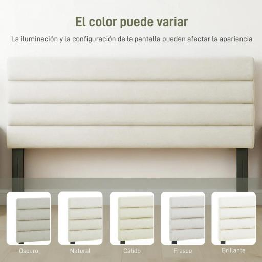 Cabecero de Cama 140 cm Tapizado en Lino Altura Ajustable de 3 Niveles 106/116/126 cm Montado a la Pared Beige [5]