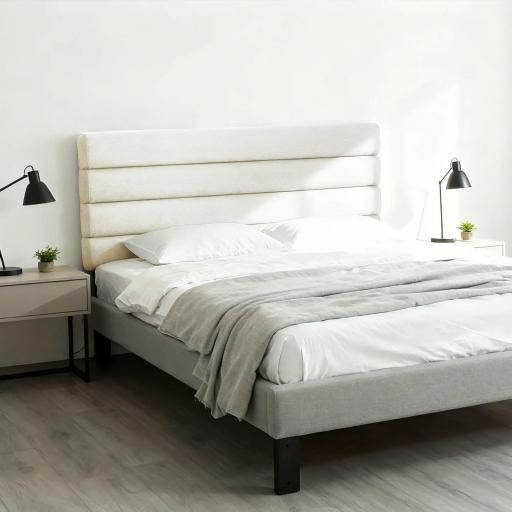 Cabecero de Cama 140 cm Tapizado en Lino Altura Ajustable de 3 Niveles 106/116/126 cm Montado a la Pared Beige [2]