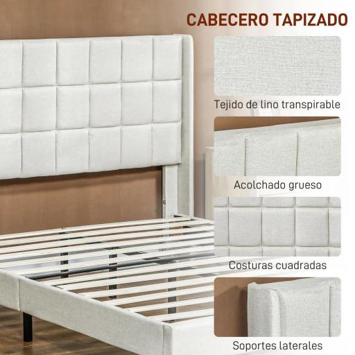 Estructura de Cama 135x190 cm con Cabecera y Espacio de Almacenamiento Debajo de la Cama Carga 300 kg Beige [4]