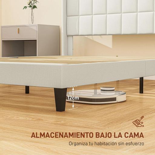 Estructura de Cama 135x190 cm con Cabecera y Espacio de Almacenamiento Debajo de la Cama Carga 300 kg Beige [3]