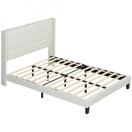 Estructura de Cama 135x190 cm con Cabecera y Espacio de Almacenamiento Debajo de la Cama Carga 300 kg Beige [8]