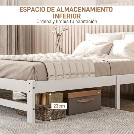 Marco de Cama de Madera 195x141 cm Estructura de Cama Doble para Colchón de 135x190 cm (no incluido) Carga 300 kg Blanco [4]