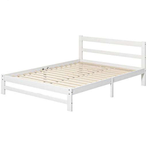 Marco de Cama de Madera 195x141 cm Estructura de Cama Doble para Colchón de 135x190 cm (no incluido) Carga 300 kg Blanco [8]