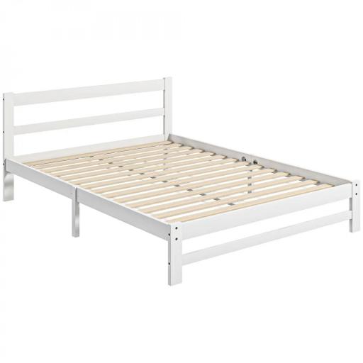 Marco de Cama de Madera 195x141 cm Estructura de Cama Doble para Colchón de 135x190 cm (no incluido) Carga 300 kg Blanco [9]