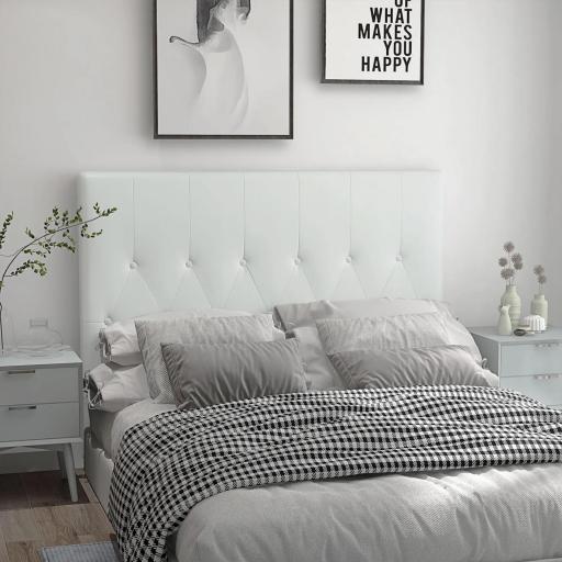 Cabecero de Cama 160 cm Tapizado en PU 2 Formas de Uso Vertical o Montado a la Pared Cabecero Blanco