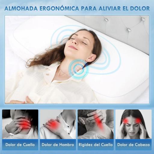 Almohada Viscoelástica 81x40 cm de Espuma Viscoelástica con Diseño Ergonómico para Dormir de Lado y Boca Arriba Crema [2]