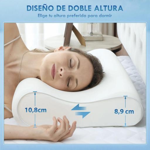 Almohada Cervical y Cuello de Espuma Viscoelástica con Diseño Ergonómico Doble Altura para Dormir de Lado y Boca Arriba [4]