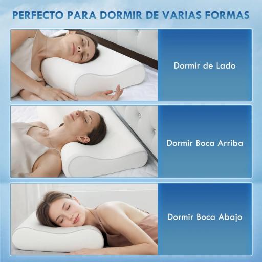 Almohada Cervical y Cuello de Espuma Viscoelástica con Diseño Ergonómico Doble Altura para Dormir de Lado y Boca Arriba [5]