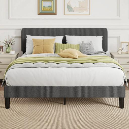 Somier 160x200 cm con Cabecero Ajustable Tapizado en Pana Láminas de Madera Fácil de Montar Gris Oscuro