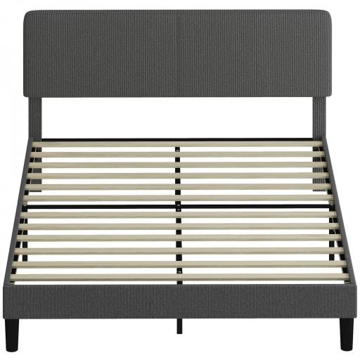 Somier 160x200 cm con Cabecero Ajustable Tapizado en Pana Láminas de Madera Fácil de Montar Gris Oscuro [9]