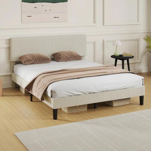 Somier 160x200 cm con Cabecero Ajustable Tapizado en Pana Láminas de Madera Fácil de Montar Gris Claro [7]