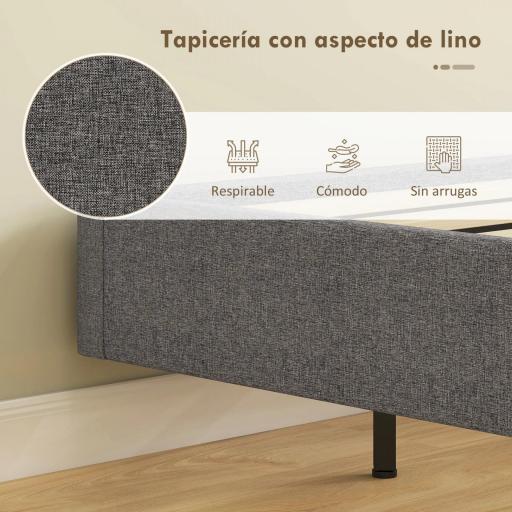 Somier 160x200 cm con Luces LED Estructura de Cama Tapizado en Lino Láminas de Madera Fácil de Montar Gris [6]