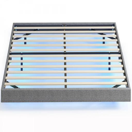Somier 160x200 cm con Luces LED Estructura de Cama Tapizado en Lino Láminas de Madera Fácil de Montar Gris [8]