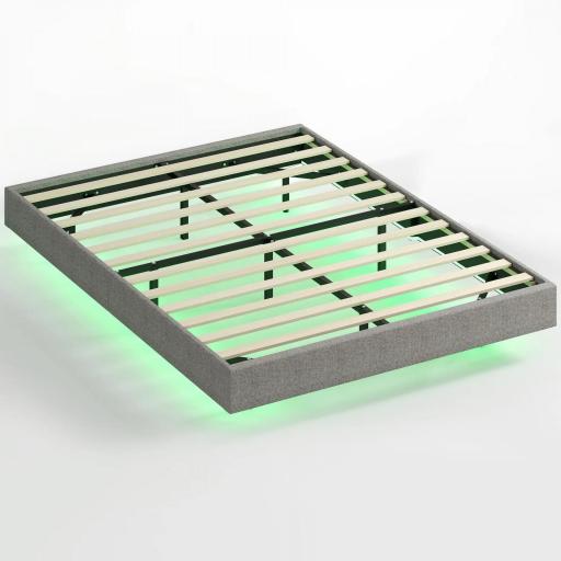 Somier 140x190 cm con Luces LED Estructura de Cama Tapizado en Lino Láminas de Madera Fácil de Montar Gris [9]