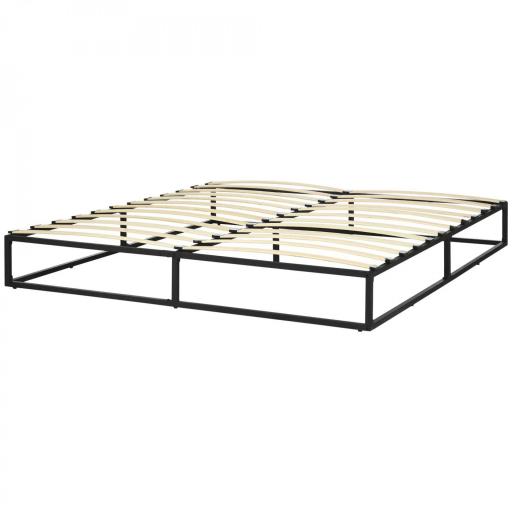 Marco de Cama de 180 cm Estructura de Cama de Acero con Somier de Listones de Madera Contrachapada 180x200x25 cm Negro [8]