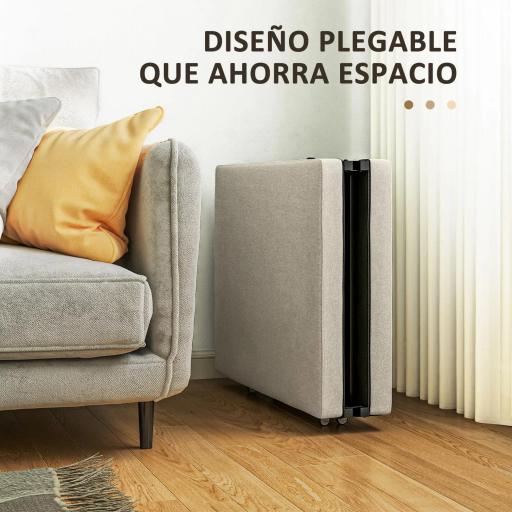 Cama Plegatín Plegable 70x180 cm con Colchón de Espuma Respaldo Ajustable en 5 Posiciones y Ruedas Carga 120 kg Crema [2]