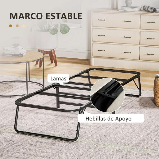 Cama Plegatín Plegable 70x180 cm con Colchón de Espuma Respaldo Ajustable en 5 Posiciones y Ruedas Carga 120 kg Crema [5]