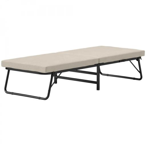 Cama Plegatín Plegable 70x180 cm con Colchón de Espuma Respaldo Ajustable en 5 Posiciones y Ruedas Carga 120 kg Crema [8]