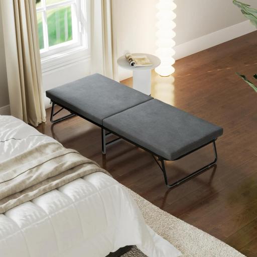Cama Plegatín Plegable 70x180 cm con Colchón de Espuma con Respaldo Ajustable en 5 Posiciones y Ruedas Carga 120 kg Gris