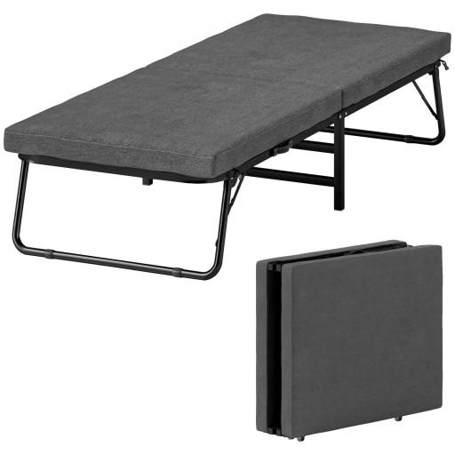 Cama Plegatín Plegable 70x180 cm con Colchón de Espuma con Respaldo Ajustable en 5 Posiciones y Ruedas Carga 120 kg Gris [8]